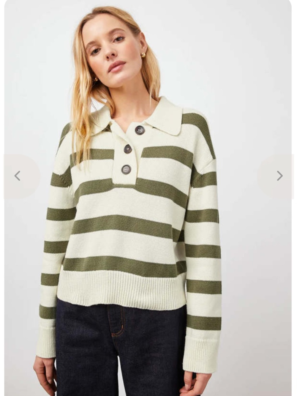 Rails Striped Polo Sweater in Cream & Olive